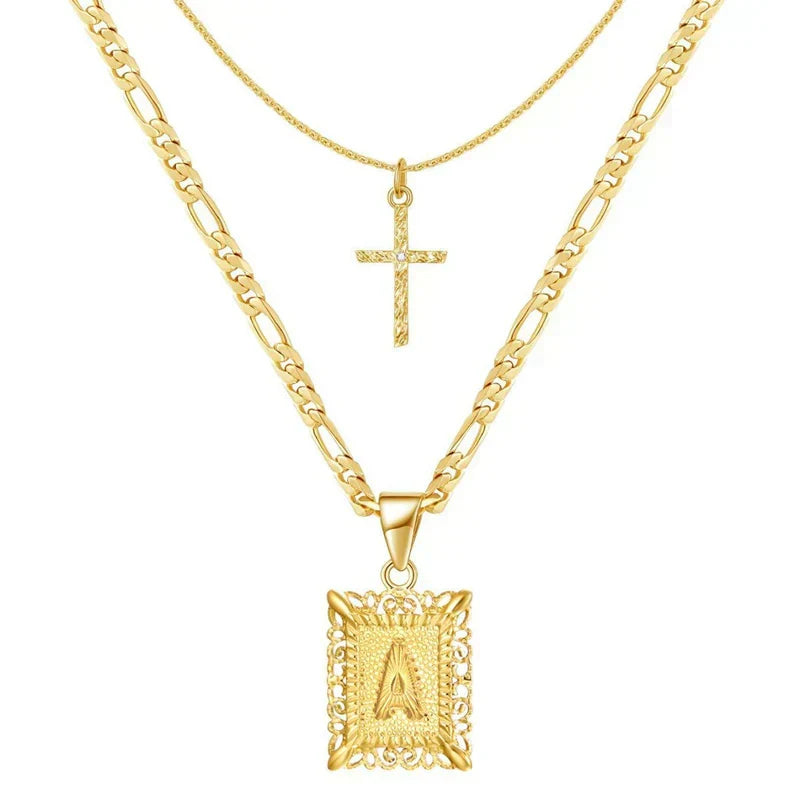 Set di Collana con Iniziale e Croce | Oro