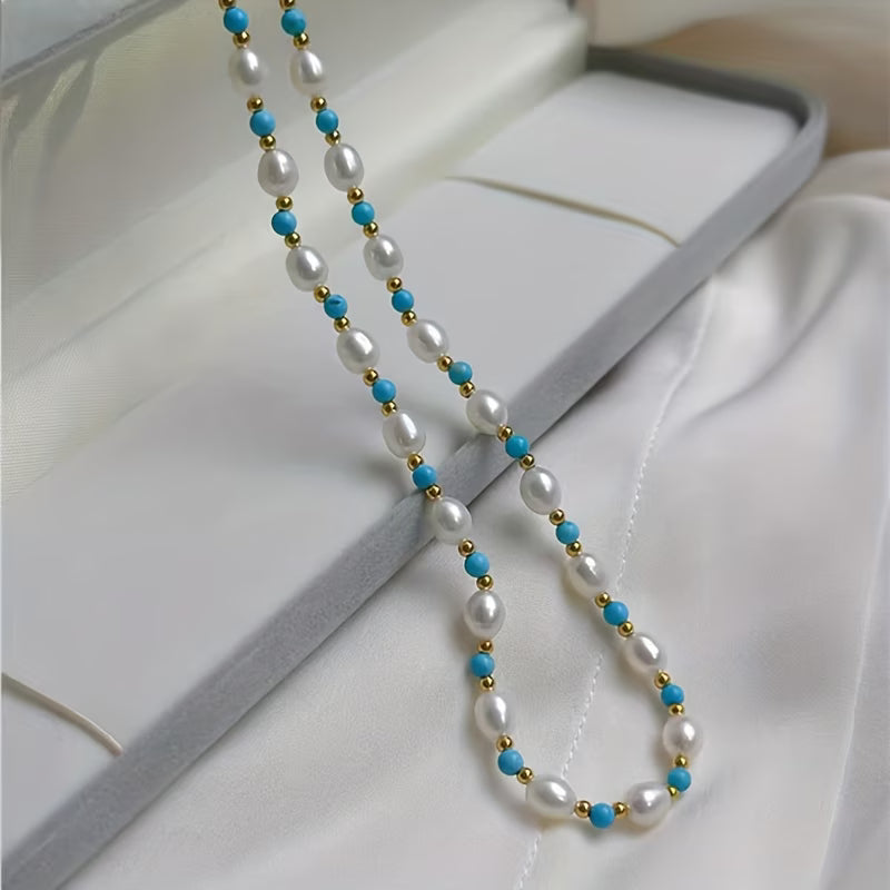 Collana di perle sofisticate e perline di turchese