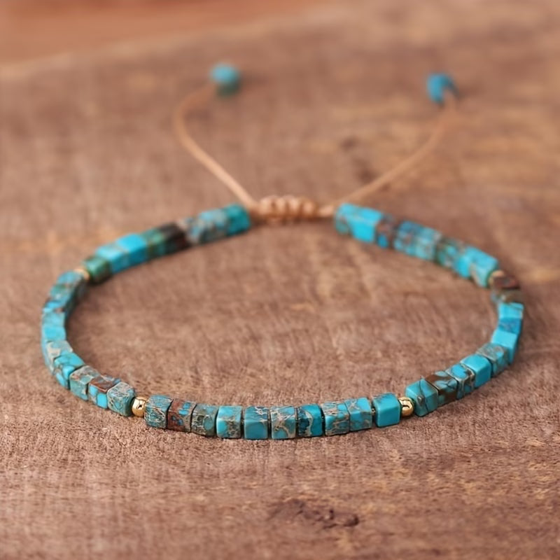 Bracciale Quadrato in Pietra Turchese Regolabile