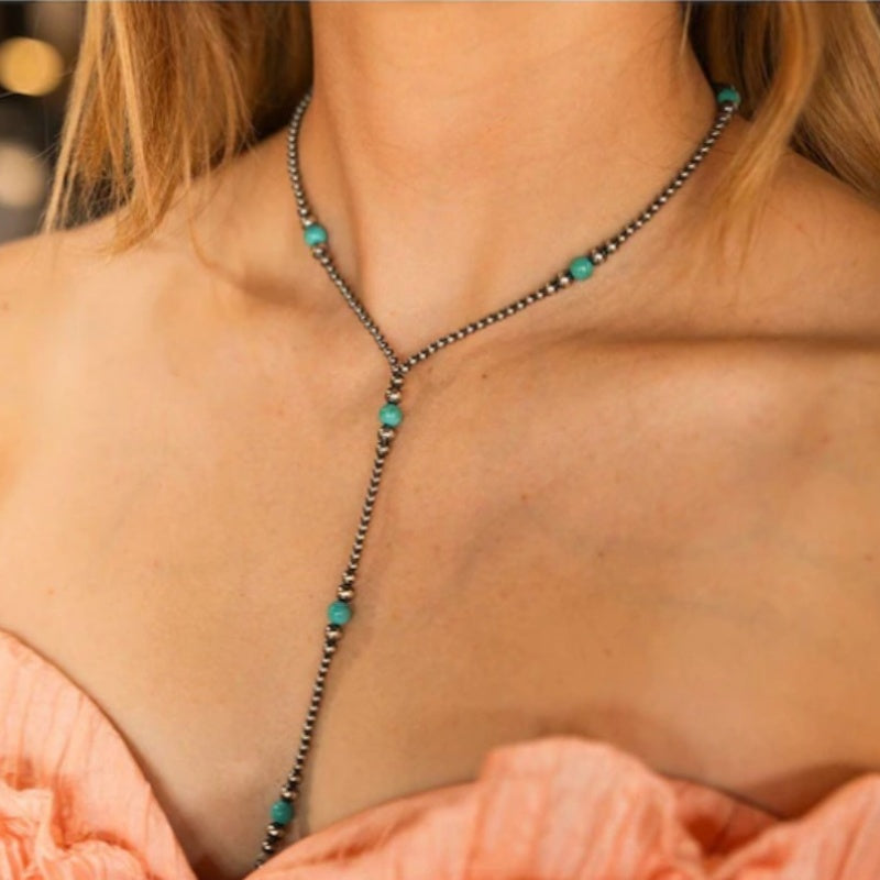 Collana Lunga di Perline Turchesi Moderna