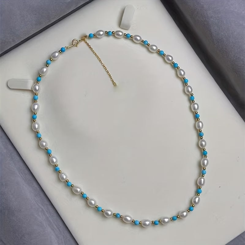 Collana di perle sofisticate e perline di turchese