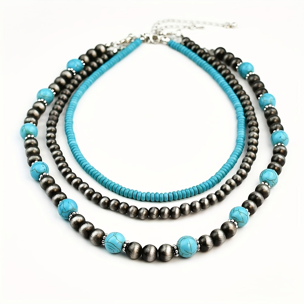 Collana Stratificata Turchese Retro Set da 3 Pezzi