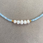 Collana Minimal in Acquamarina Turchese e Perle