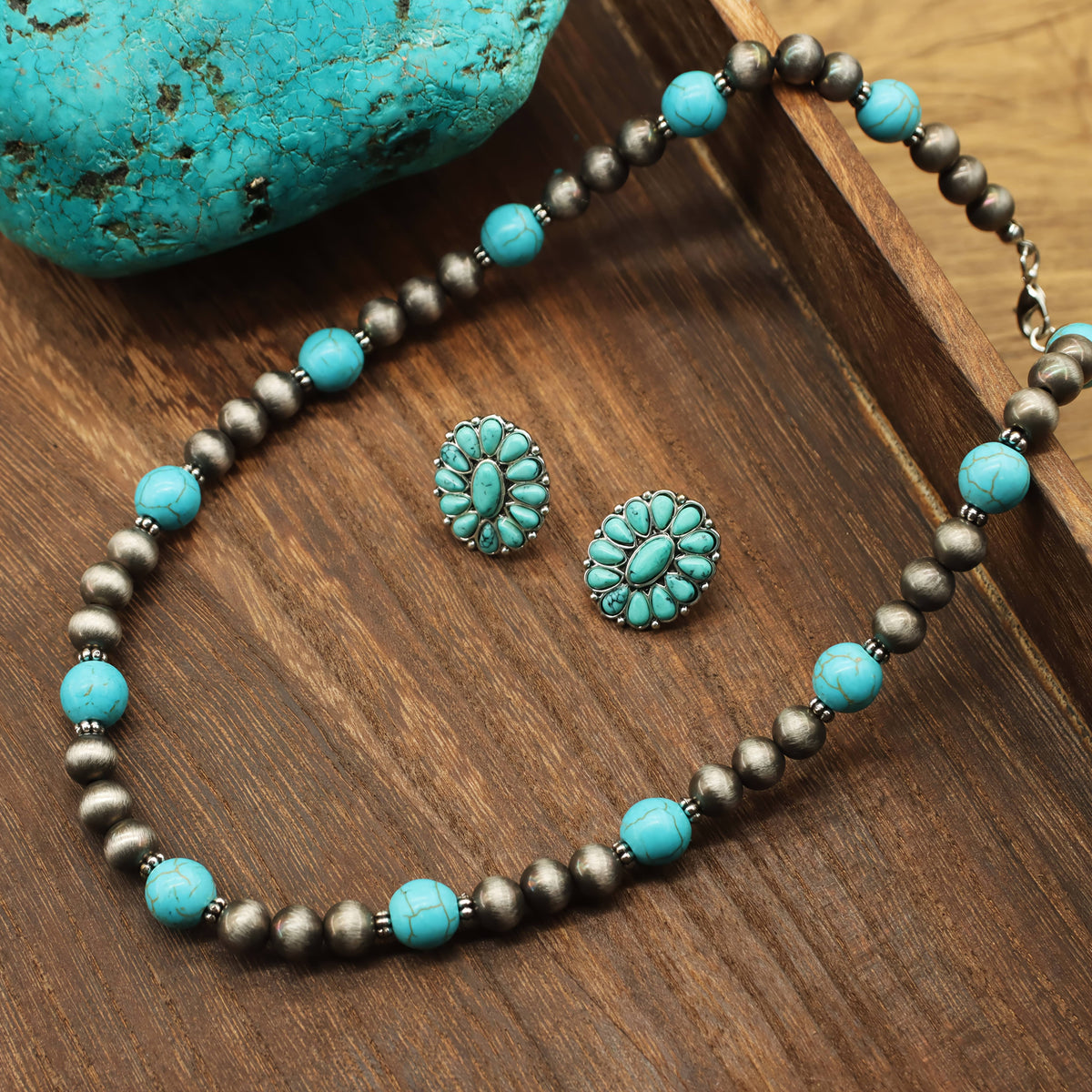 Collana e Orecchini con Perline in Contrasto Turchese (5 pezzi)