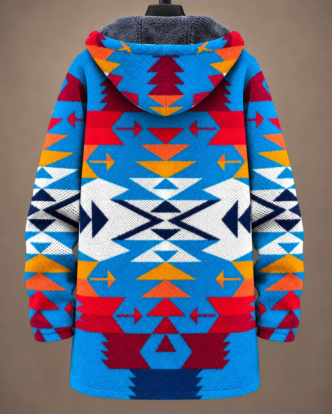 Greta | Giacca Lunga con Cappuccio Geometrica