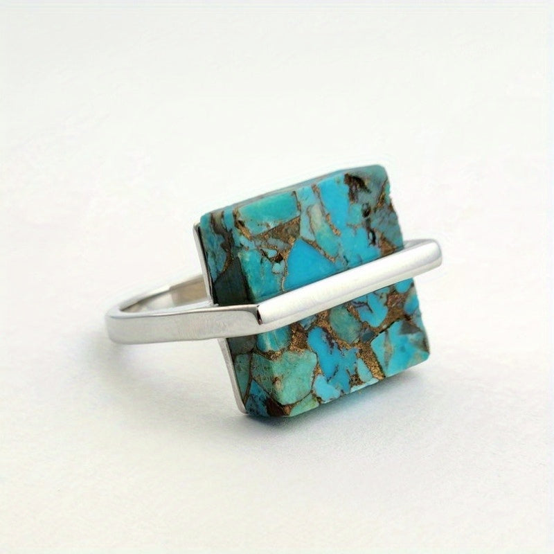 Anello con Pietra Quadrata Turchese