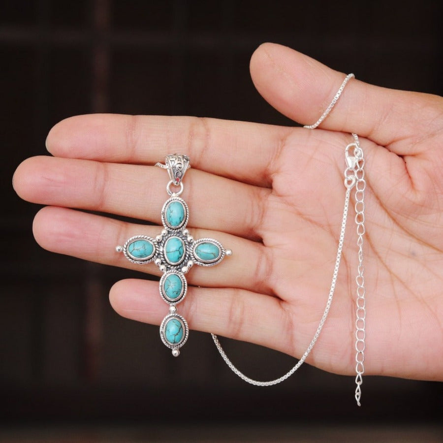 Collana con Croce Bohemiana in Turchese