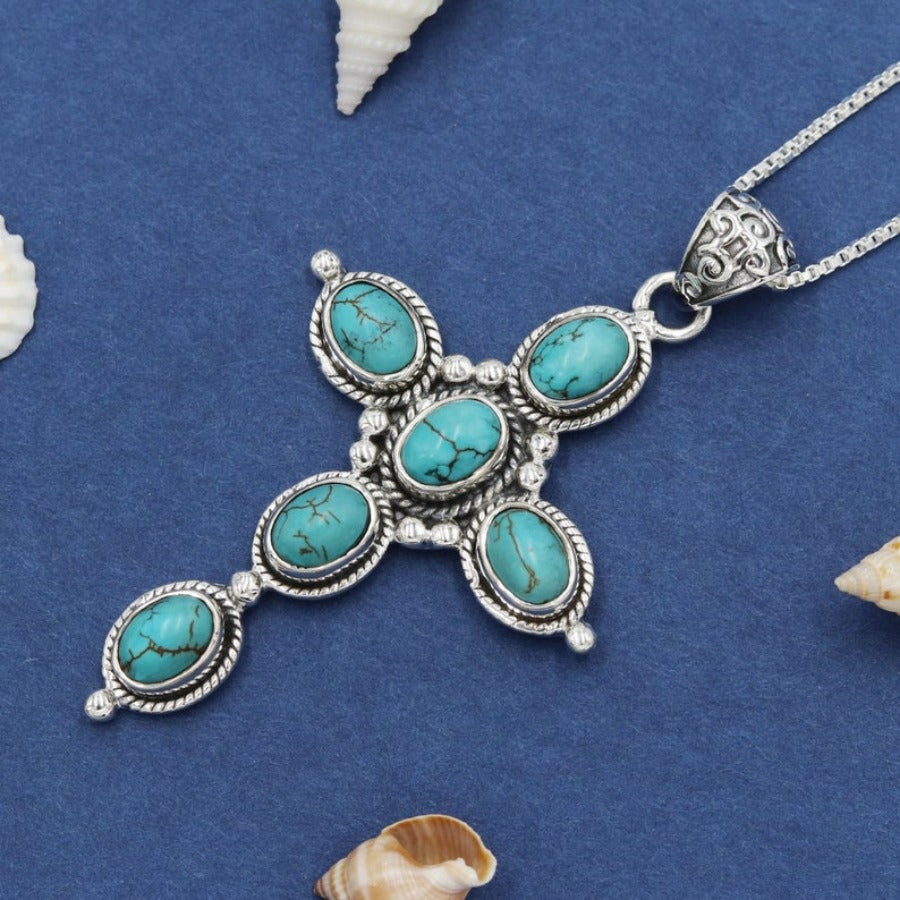 Collana con Croce Bohemiana in Turchese
