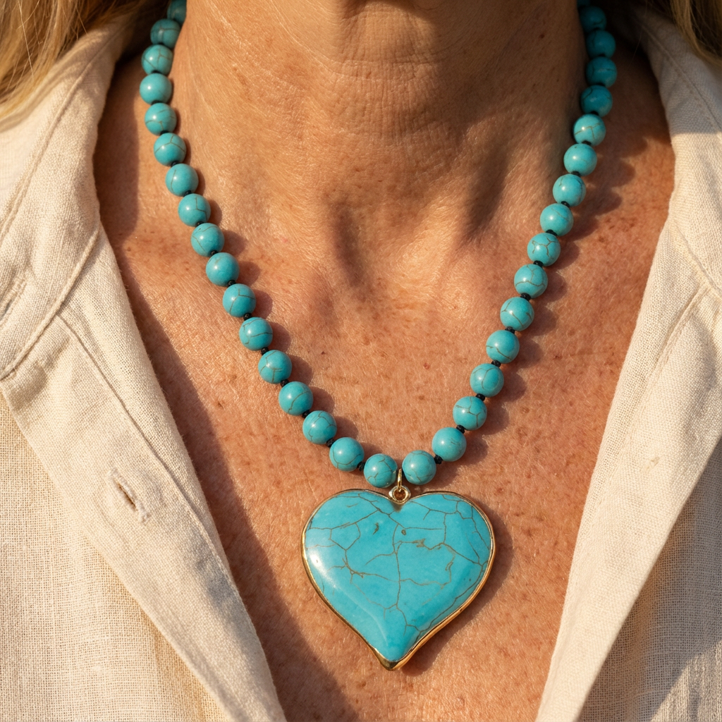Collana con Perle a Cuore Turchesi