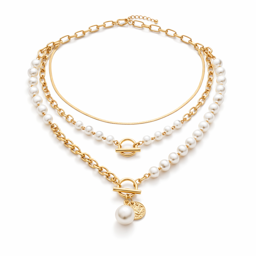 Set di Collana a Catena Serpente con Perla Stile Retro | Oro