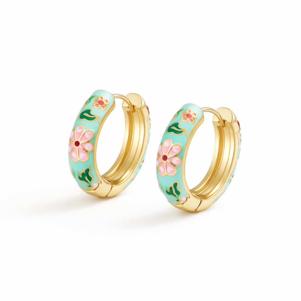 Orecchini a Cerchio Floreali Multicolore | Oro