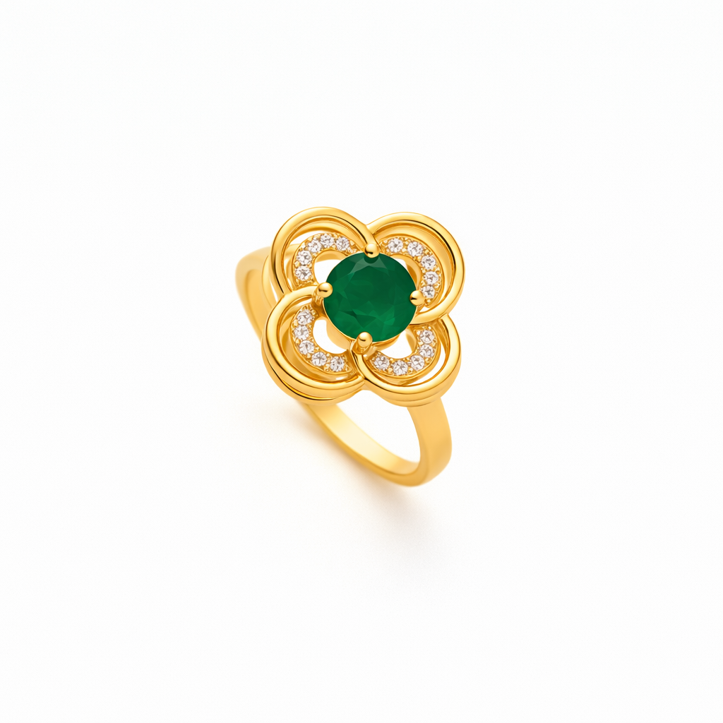 Anello Rotante Halo Quadrifoglio Smeraldo | Oro