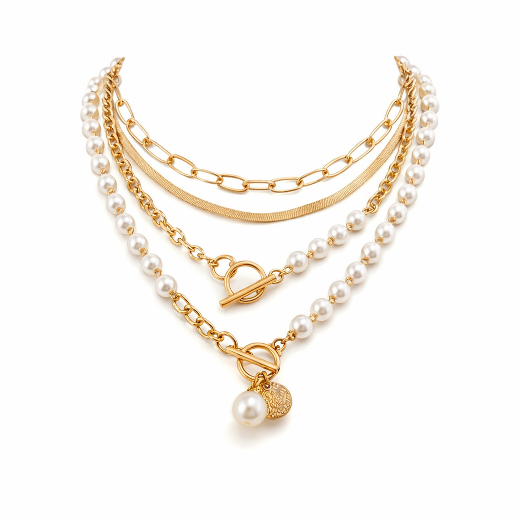 Set di Collane Vintage di Perle e Catena Serpente