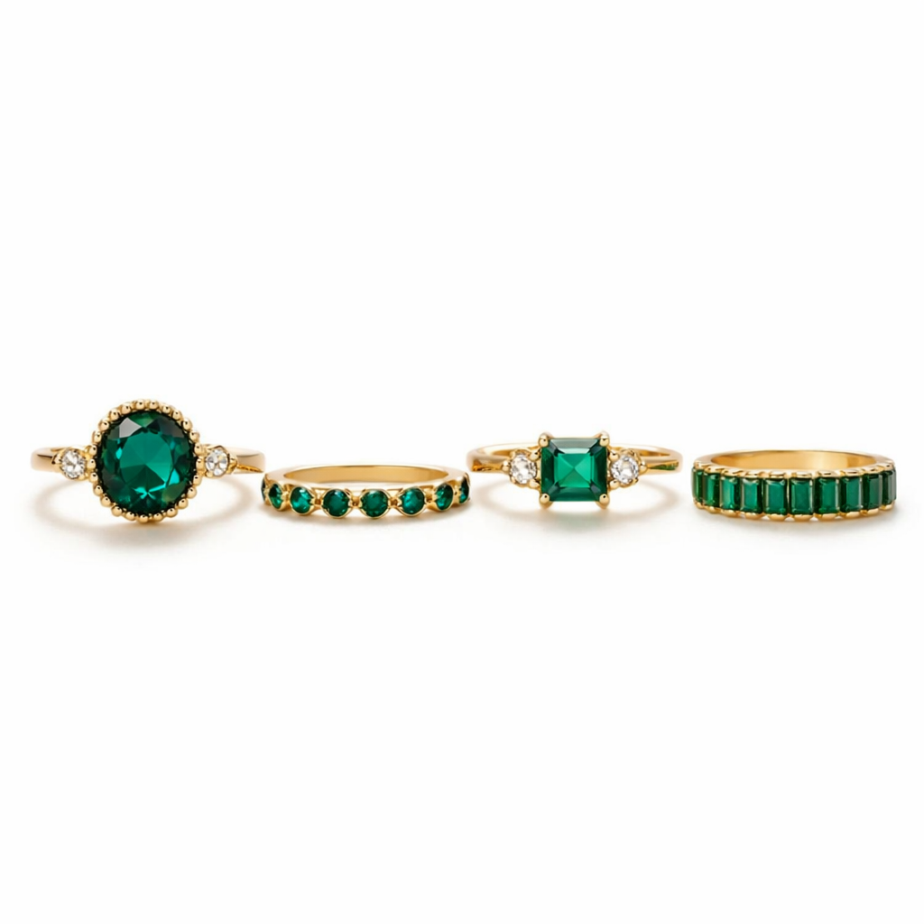 Set di Anelli Zarina d'Oro con Smeraldo