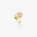 Anello Rotante Fiore e Foglia Smeraldo | Oro
