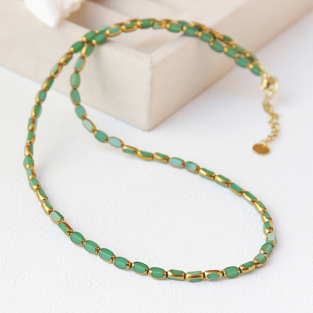 Collana Elegante in Perline Ovali Turchesi