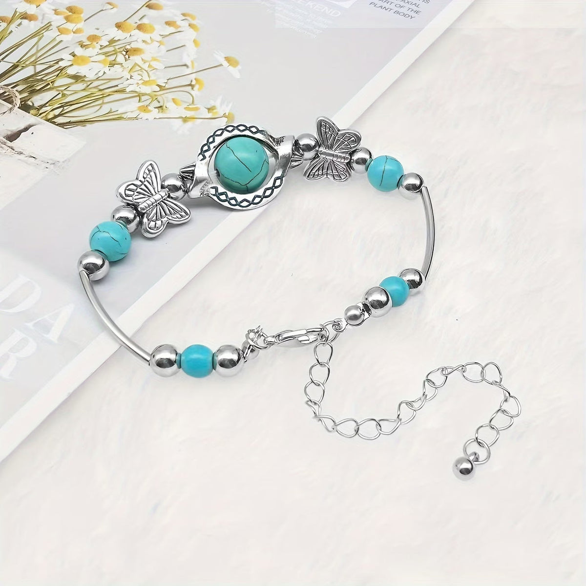 Bracciale Vintage in Argento con Turchese a Forma di Farfalla