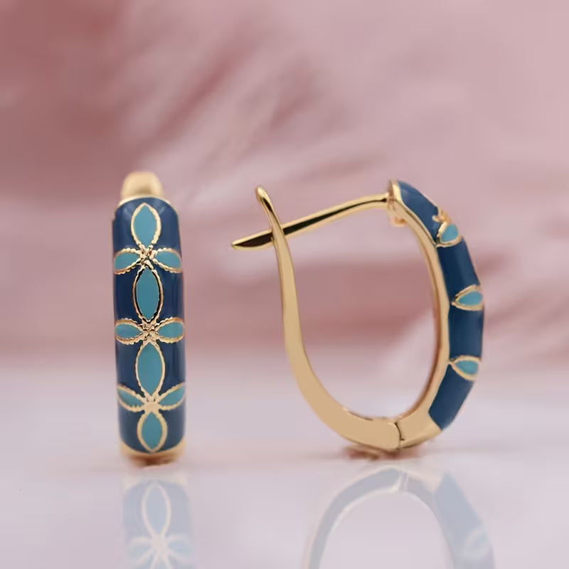 Orecchini a Cerchio Floreali Vintage Turchesi
