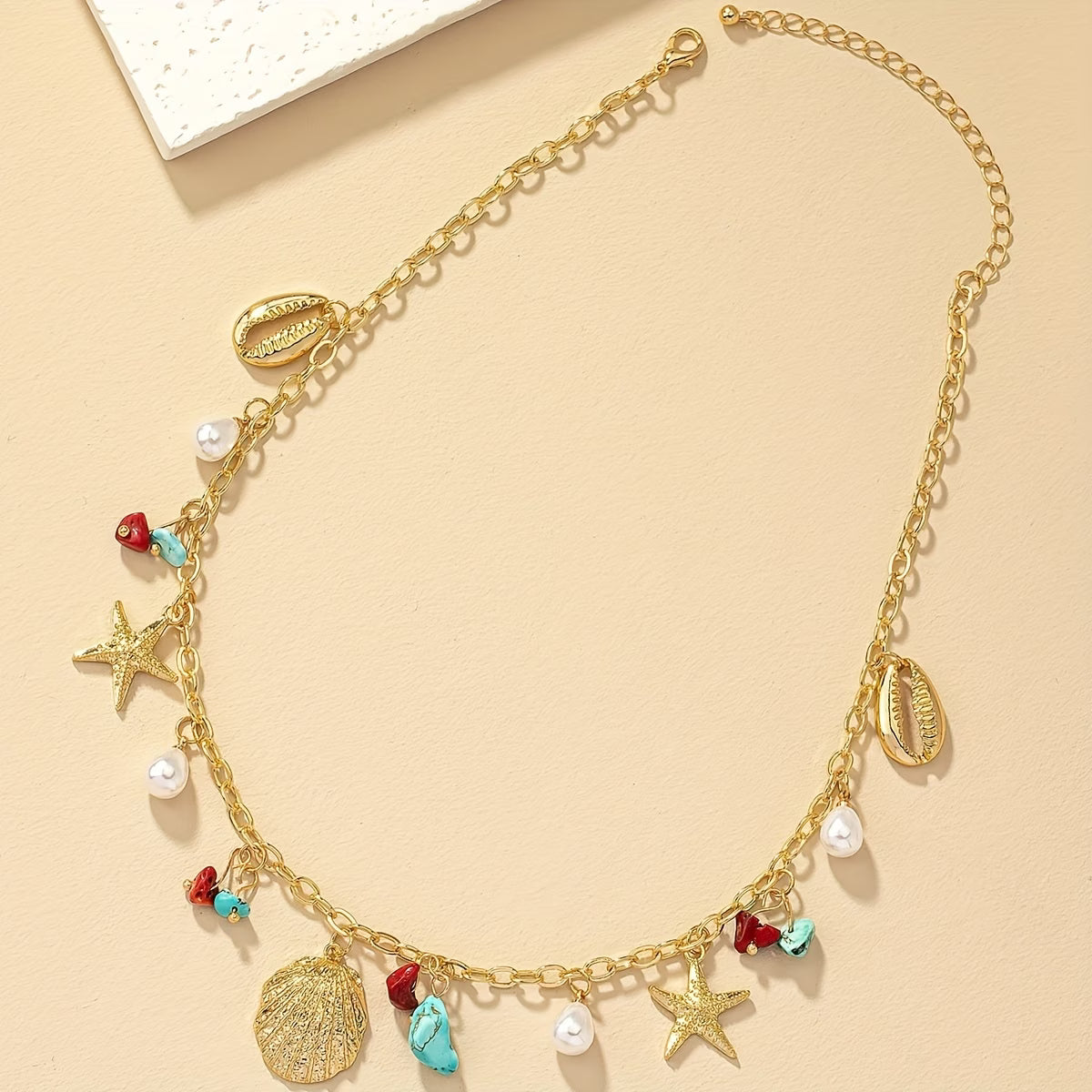Bracciale in Perle Costiere e Conchiglie Turchesi