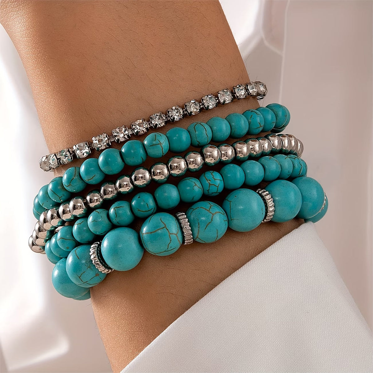 Set di 5 braccialetti grandi in turchese
