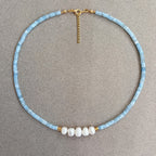 Collana Minimal in Acquamarina Turchese e Perle