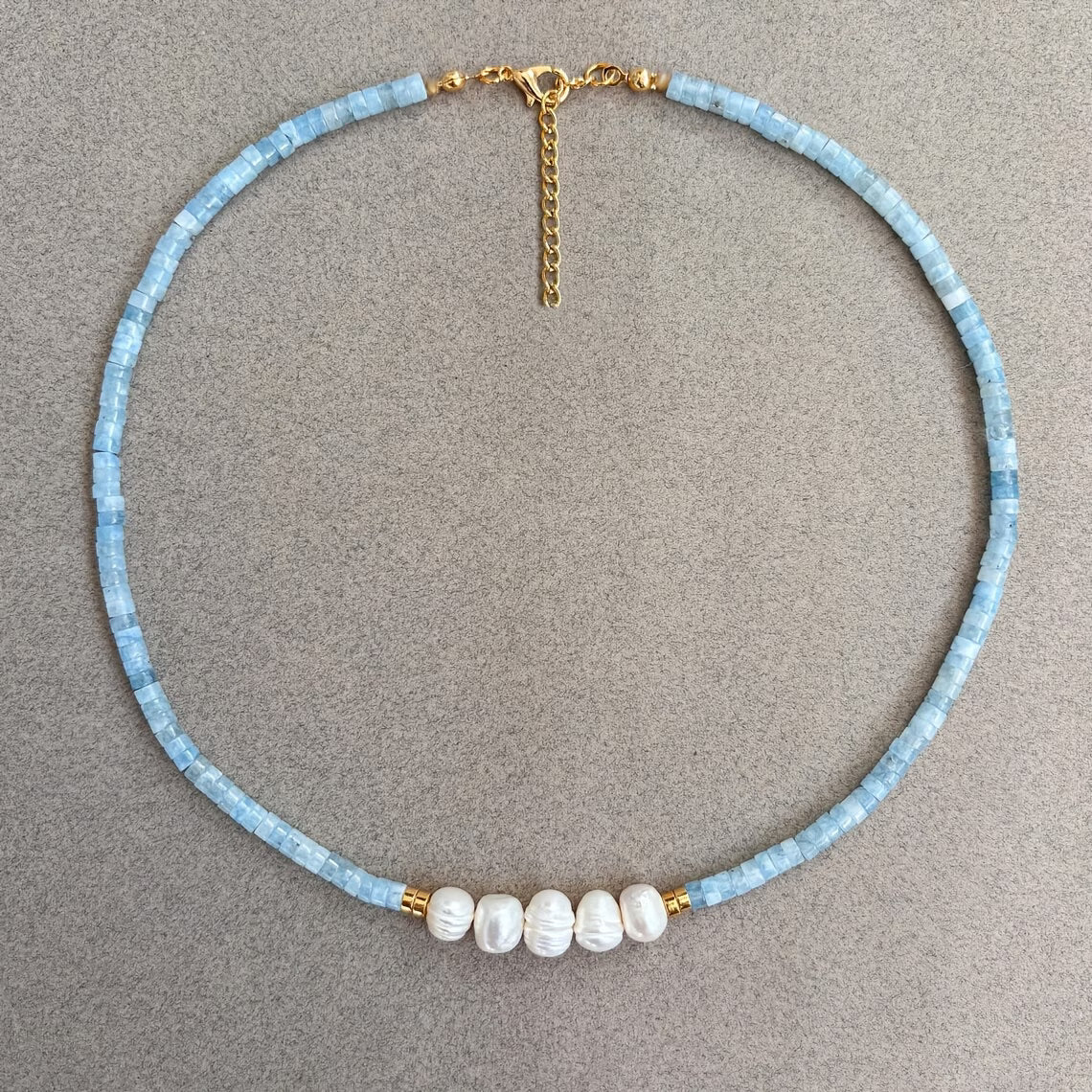 Collana Minimal in Acquamarina Turchese e Perle