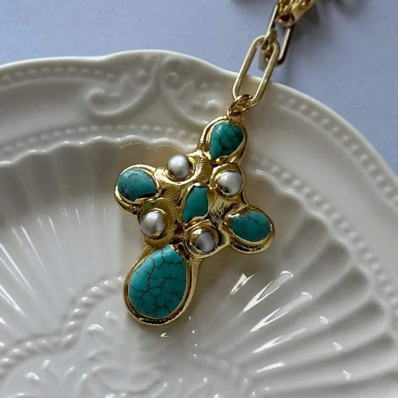 Collana Lariat con Croce Turchese