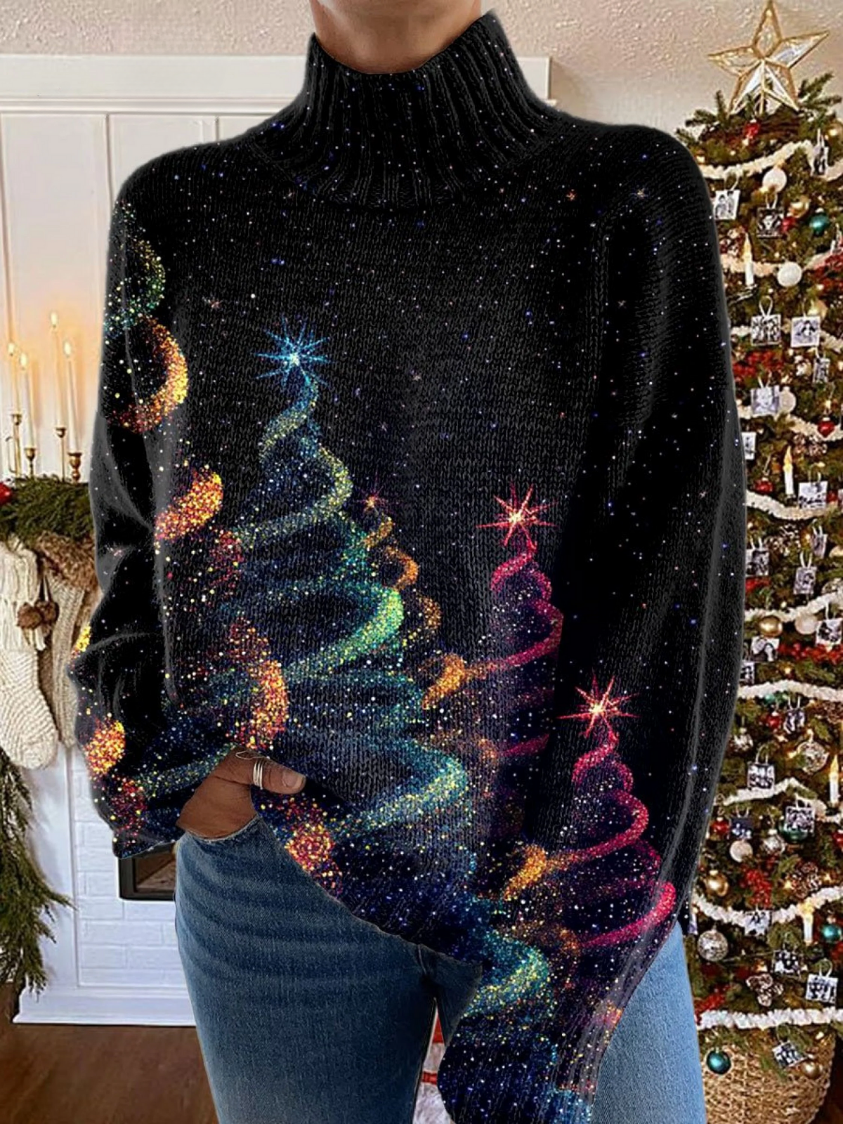 Olivia - Maglione natalizio a collo alto con glitter