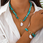 Set di Collana e Bracciale in Turchese e Perla