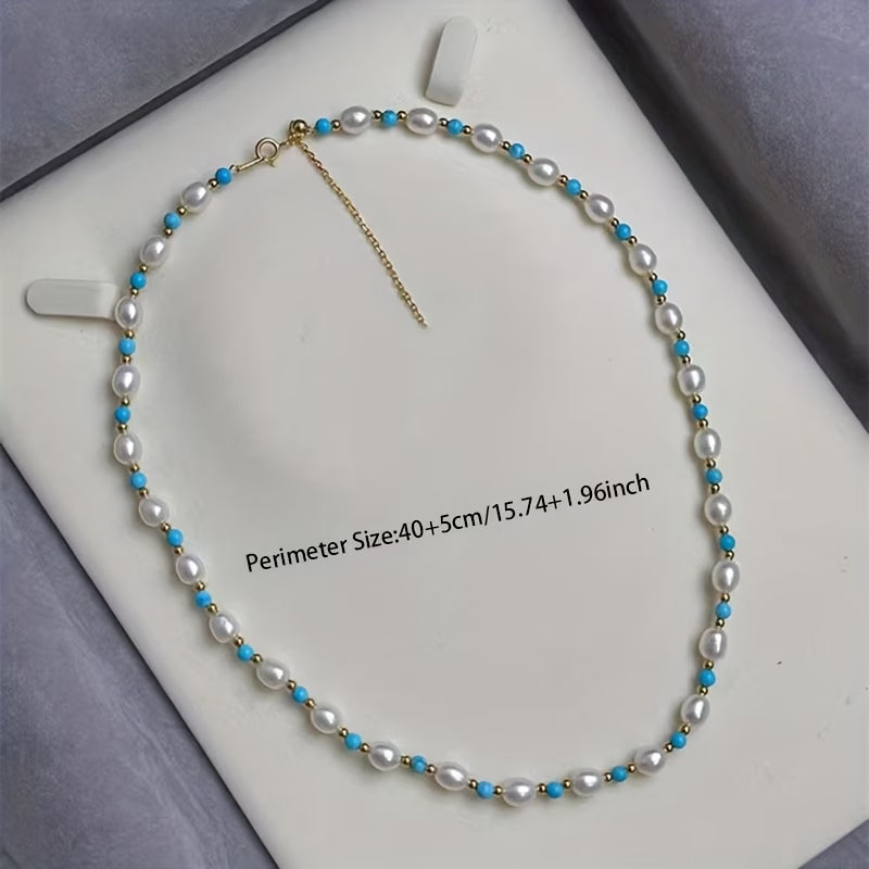 Collana di perle sofisticate e perline di turchese