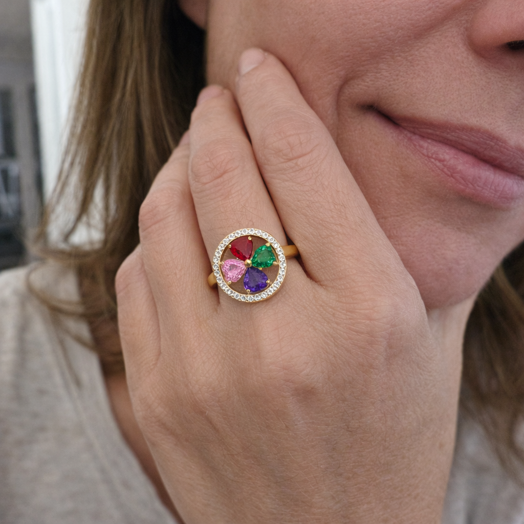 Anello Rotante di Cuori Onda di Colore | Oro