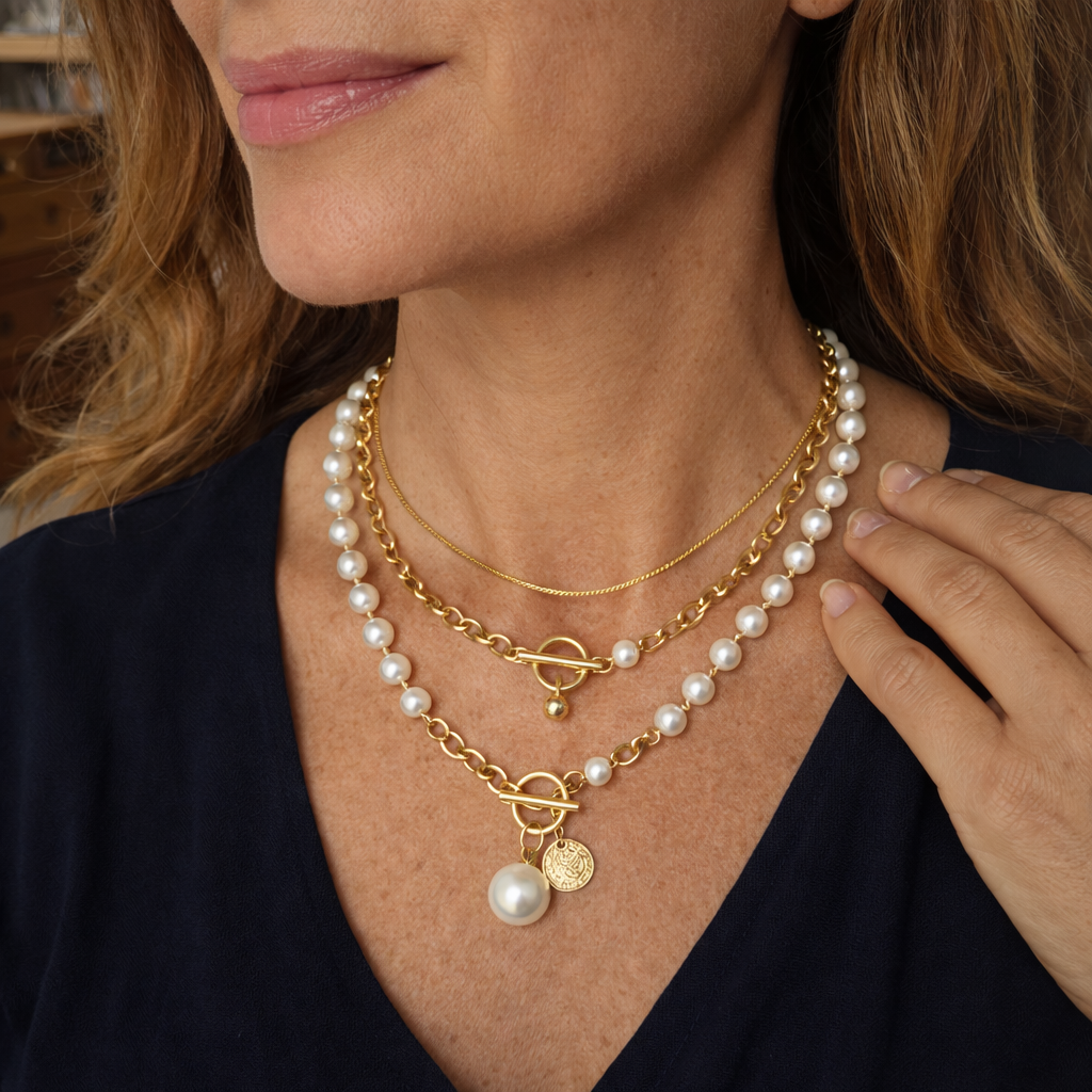 Set di Collana a Catena Serpente con Perla Stile Retro | Oro