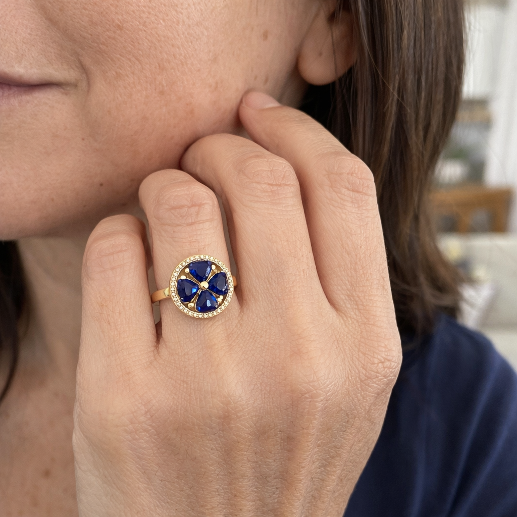 Anello Rotante Cuori Zaffiro | Oro