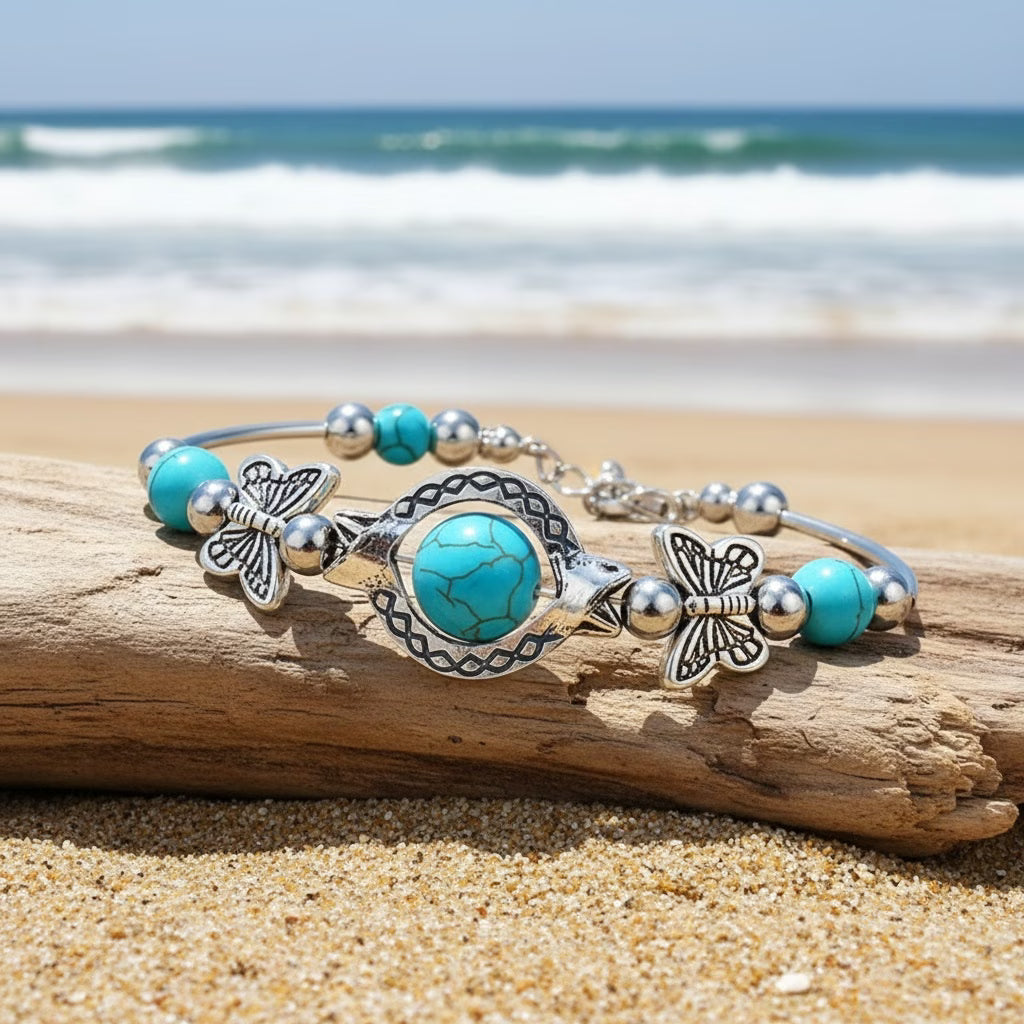Bracciale Vintage in Argento con Turchese a Forma di Farfalla