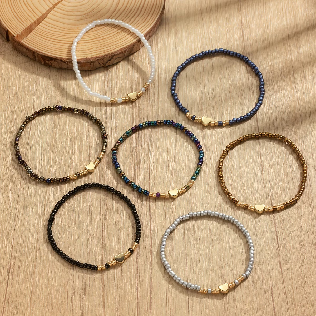 Braccialetto a Perline a Cuore Sottile Set di 7