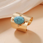 Anello Regolabile in Pietra Turchese Dorata