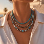 Collana Stratificata Turchese Retro Set da 3 Pezzi