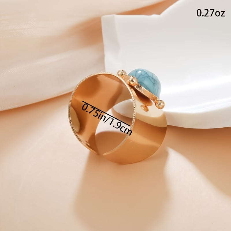 Anello Regolabile in Pietra Turchese Dorata