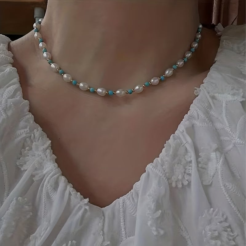 Collana di perle sofisticate e perline di turchese
