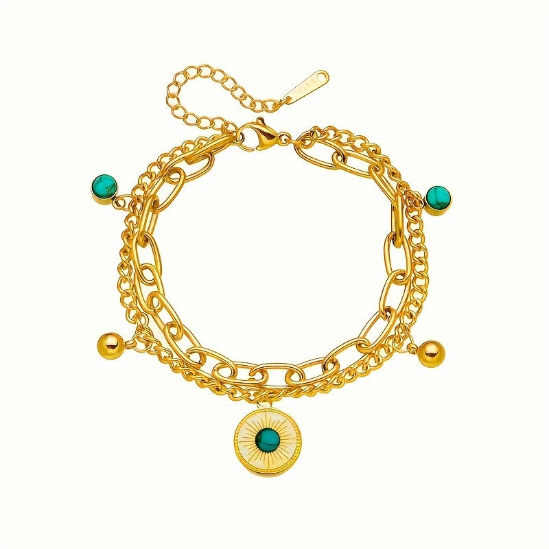 Bracciale a Catena Strato Elegante in Oro e Turchese