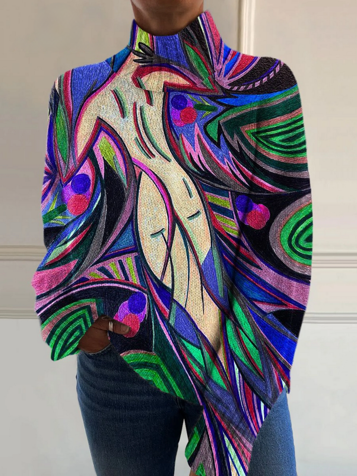 Evie - Maglione a collo alto con stampa astratta rétro