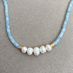 Collana Minimal in Acquamarina Turchese e Perle