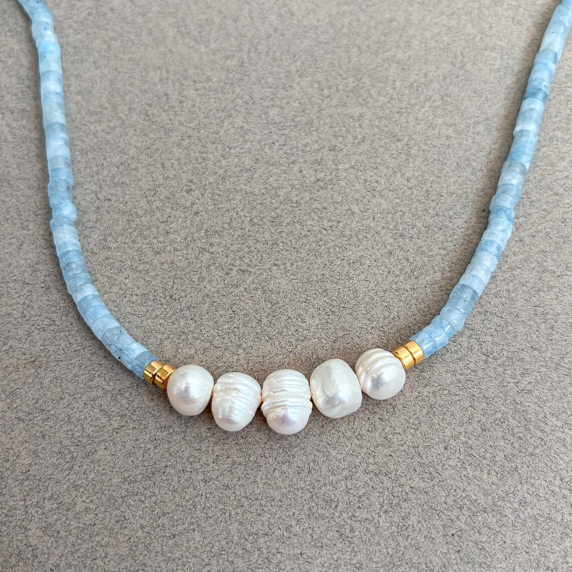 Collana Minimal in Acquamarina Turchese e Perle