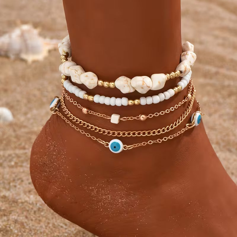 Braccialetto alla Caviglia Boho Turchese Set