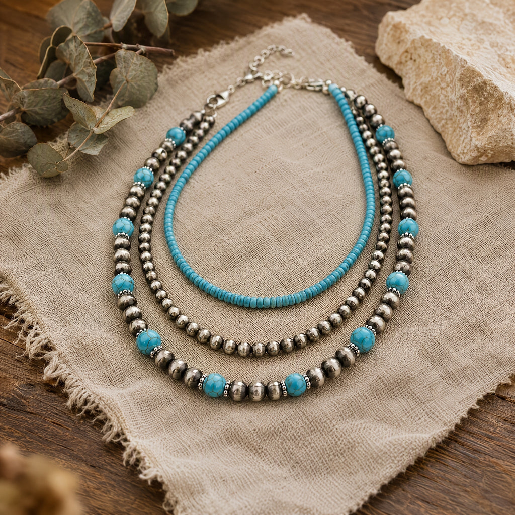Collana Stratificata Turchese Retro Set da 3 Pezzi