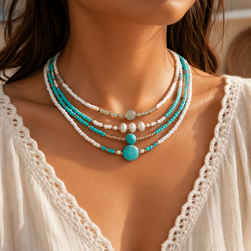Set di Braccialetti in Perle Bohemiane e Turchesi