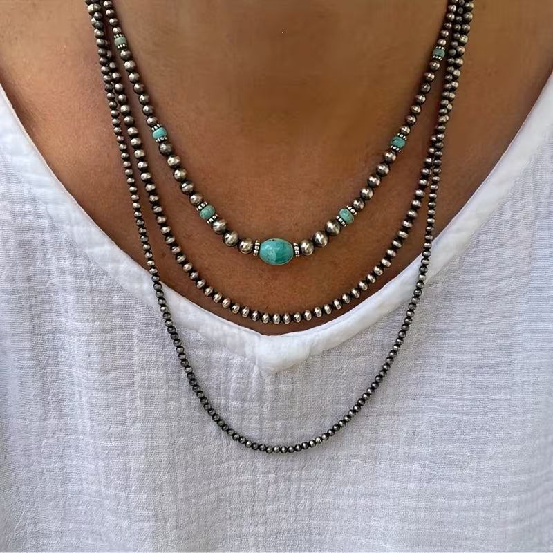 Collana Moderna a Tre Fili Turchese