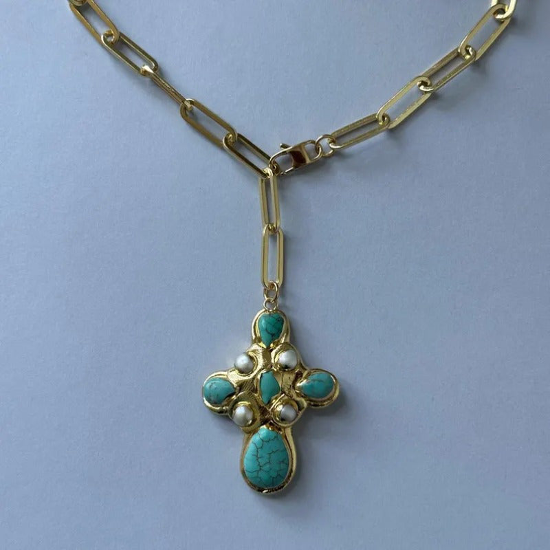 Collana Lariat con Croce Turchese