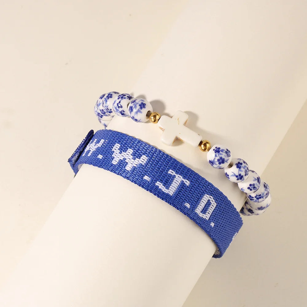 Braccialetto a strati in ceramica floreale WWJD