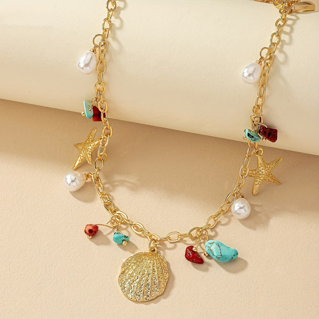 Bracciale in Perle Costiere e Conchiglie Turchesi